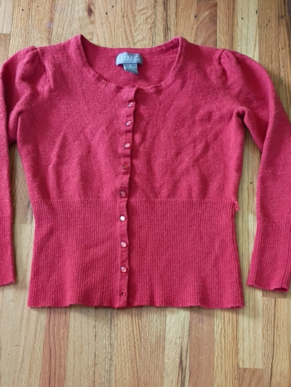 Kenar Brick Color Buttoned Ribbed Waist Cardigan
